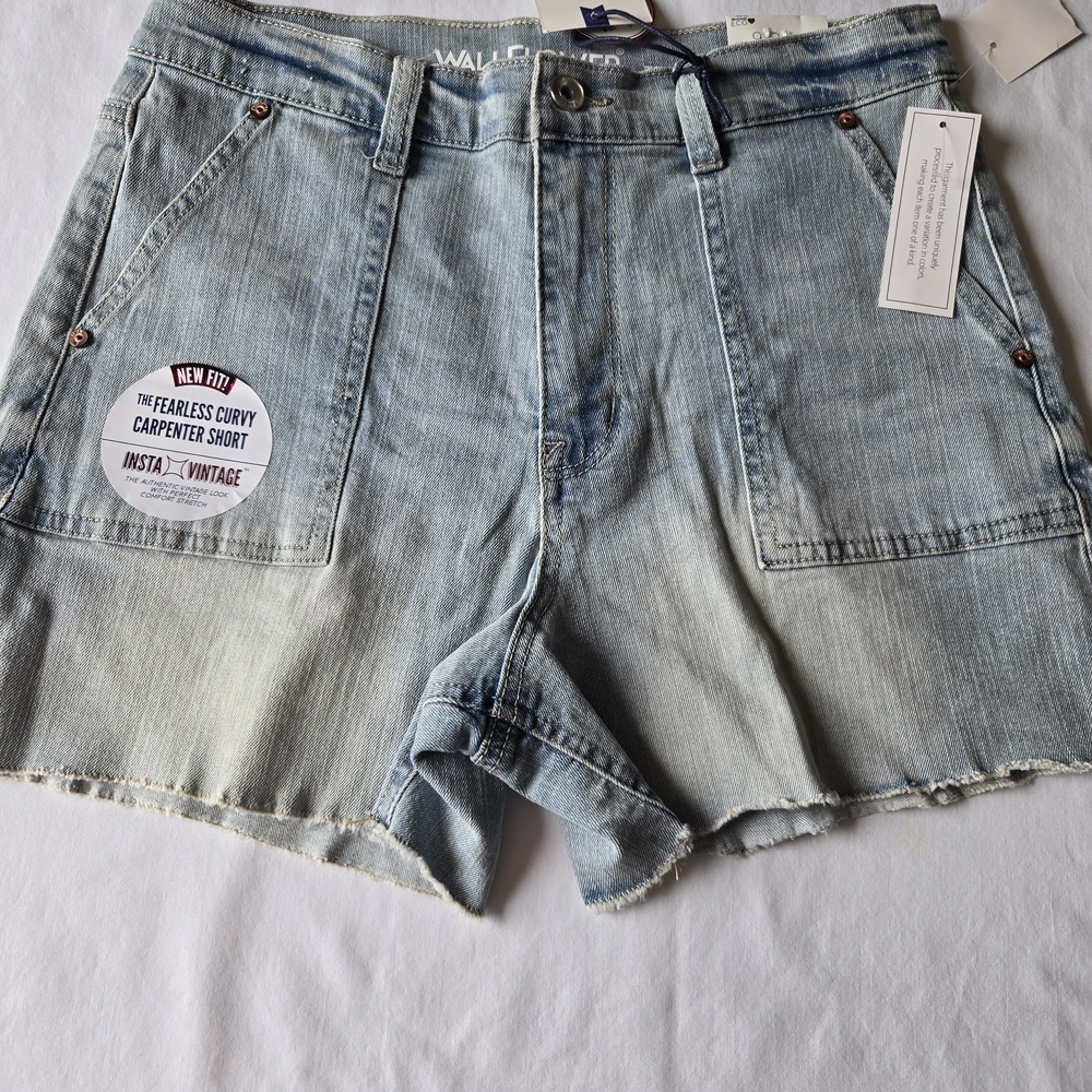 Wallflower Light Blue Carpenter Denim Shorts with Raw Hem
